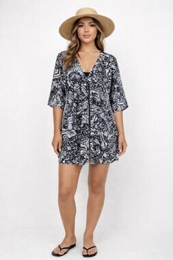 TOGS Swimwear Animal Print Swim Cover Up Small Black White Gold Metallic